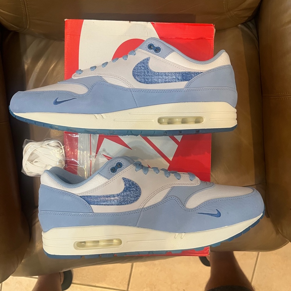 Nike Air Max 1 Blue Print Men's Light Blue and White Sneakers